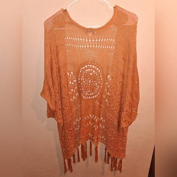 L Love Crochet Rust Colored Kimono Boho Oversized Festival M - Picture 2 of 6